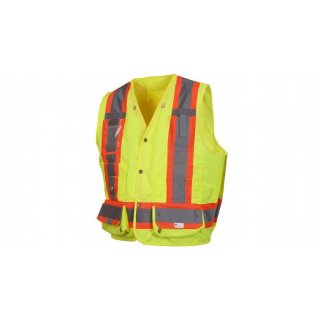 Pyramex RCMS2810 Hi-Vis Lime Safety Vest w/Reflective Tape - Metal Snap