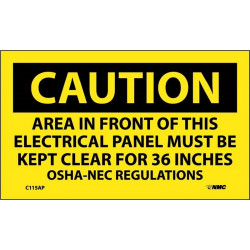 NMC C115AP Caution, Electrical Hazard Label, PS Vinyl, 3" x 5", 5/Pk