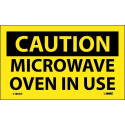 NMC C180AP Caution, Microwave Oven In Use Label, PS Vinyl, 3" x 5", 5/Pk