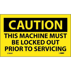NMC C190AP Caution, This Machine Must Be Locked Out Label, PS Vinyl, 3" x 5", 5/Pk