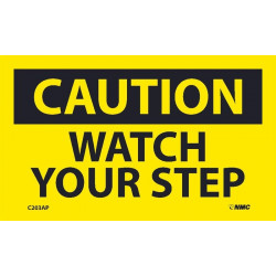 NMC C203AP Caution, Watch Your Step Label, PS Vinyl, 3" x 5", 5/Pk