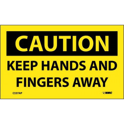 NMC C537AP Caution, Keep Hands And Fingers Away Label, PS Vinyl, 3" x 5", 5/Pk