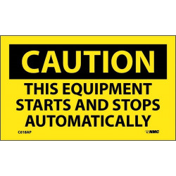NMC C618AP Caution, This Equipment Starts And Stops Automatically Label, PS Vinyl, 3" x 5", 5/Pk