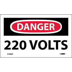 NMC D100AP Danger, 220 Volts Label, PS Vinyl, 3" x 5", 5/Pk
