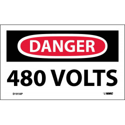 NMC D101AP Danger, 480 Volts Label, PS Vinyl, 3" x 5", 5/Pk