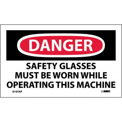 NMC D107AP Danger, Safety Glasses Must Be Worn Label, PS Vinyl, 3" x 5", 5/Pk