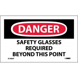 NMC D108AP Danger, Safety Glasses Required Beyond This Point Label, PS Vinyl, 3" x 5", 5/Pk
