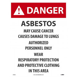 NMC D1096 Danger, Asbestos May Cause Cancer Label, Paper, 19" x 13", 200/Pk