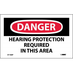 NMC D116AP Danger, Hearing Protection Required In This Area Label, PS Vinyl, 3" x 5", 5/Pk