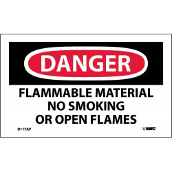 NMC D117AP Danger, Flammable Material No Smoking Or Open Flames Label, PS Vinyl, 3" x 5", 5/Pk