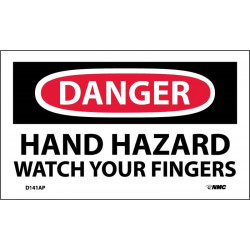 NMC D141AP Danger, Hand Hazard Watch Your Fingers Label, PS Vinyl, 3" x 5", 5/Pk