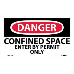 NMC D162AP Danger, Confined Space Enter By Permit Only Label, PS Vinyl, 3" x 5", 5/Pk
