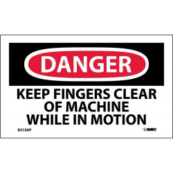 NMC D213AP Danger, Keep Fingers Clear Of Machine In Motion Label, PS Vinyl, 3" x 5", 5/Pk