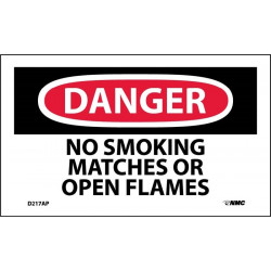 NMC D217AP Danger, No Smoking Matches Or Open Flames Label, PS Vinyl, 3" x 5", 5/Pk