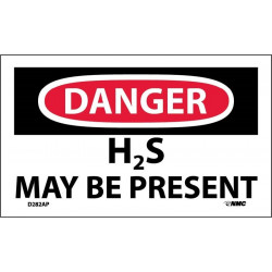 NMC D282AP Danger, H2s May Be Present Label, PS Vinyl, 3" x 5", 5/Pk