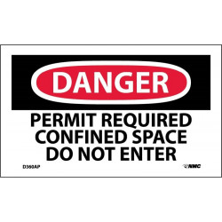 NMC D360AP Danger, Permit Required Confined Space Do Not Enter Label, PS Vinyl, 3" x 5", 5/Pk