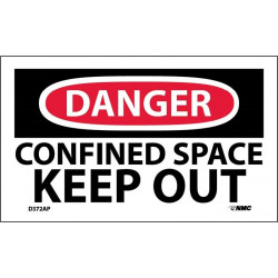 NMC D372AP Danger, Confined Space Keep Out Label, PS Vinyl, 3" x 5", 5/Pk