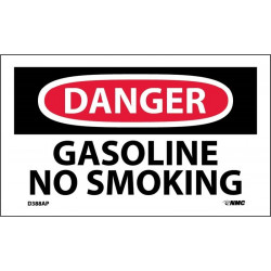 NMC D388AP Danger, Gasoline No Smoking Label, PS Vinyl, 3" x 5", 5/Pk