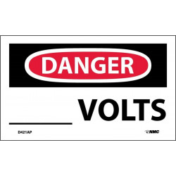NMC D421AP Danger, ___ Volts Label, PS Vinyl, 3" x 5", 5/Pk