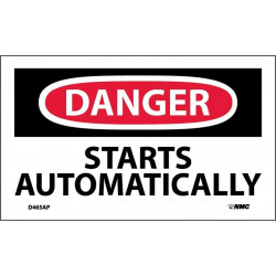 NMC D465AP Danger, Starts Automatically Label, PS Vinyl, 3" x 5", 5/Pk