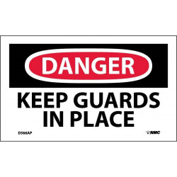 NMC D566AP Danger, Keep Guards In Place Label, PS Vinyl, 3" x 5", 5/Pk
