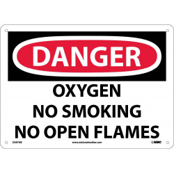 NMC D597 Danger, Oxygen No Smoking No Open Flames Sign, 10" x 14"