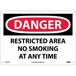 NMC D605 Danger, Restricted Area No Smoking At Any Time Sign, 10" x 14"