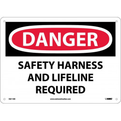 NMC D611 Danger, Safety Harness And Lifeline Required Sign, 10" x 14"
