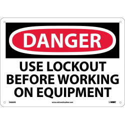 NMC D666 Danger, Use Lockout Before Working On Equipment Sign, 10" x 14"