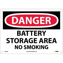 NMC D672 Danger, Battery Storage Area No Smoking Sign, 10" x 14"