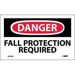NMC D674AP Danger, Fall Protection Required Label, PS Vinyl, 3" x 5", 5/Pk