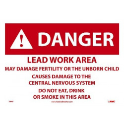 NMC D680 Danger, Lead Work Area May Damage Fertility Sign, Paper, 10" x 14", 100/Pk