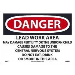 NMC D682 Danger, Lead Work Area Sign, Paper, 10" x 14", 100/Pk