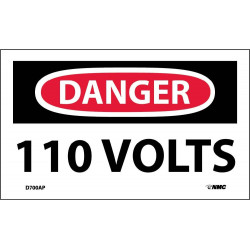 NMC D700AP Danger, 110 Volts Label, PS Vinyl, 3" x 5", 5/Pk