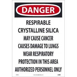 NMC D7035 Danger, Respirable Crystalline Silica Sign, Paper, 19" x 13", 200/Pk