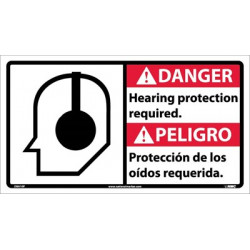 NMC DBA10 Danger, Hearing Protection Required Sign - Bilingual, 10" x 18"