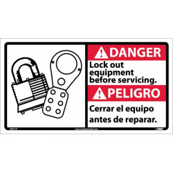 NMC DBA11 Danger, Lock Out Equipment Sign - Bilingual, 10" x 18"
