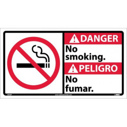 NMC DBA6 Danger, No Smoking Sign - Bilingual, 10" x 18"