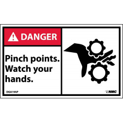 NMC DGA19AP Danger, Pinch Points Watch Your Hands Label, PS Vinyl, 3" x 5", 5/Pk