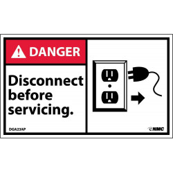 NMC DGA23AP Danger, Disconnect Before Servicing Label, PS Vinyl, 3" x 5", 5/Pk