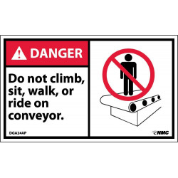 NMC DGA24AP Danger, Do Not Climb Sit Walk Or Ride On Conveyor Label, PS Vinyl, 3" x 5", 5/Pk