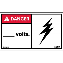 NMC DGA29AP Danger, ___ Volts Label, PS Vinyl, 3" x 5", 5/Pk