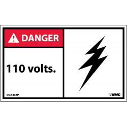 NMC DGA30AP Danger, 110 Volts Label, PS Vinyl, 3" x 5", 5/Pk