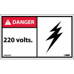 NMC DGA32AP Danger, 220 Volts Label, PS Vinyl, 3" x 5", 5/Pk