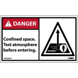 NMC DGA36AP Danger, Confined Space Enter By Permit Only Label, PS Vinyl, 3" x 5", 5/Pk