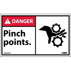 NMC DGA54AP Danger, Pinch Points Label, PS Vinyl, 3" x 5", 5/Pk