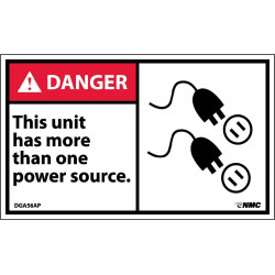 NMC DGA56AP Danger, This Unit Has More Than One Power Source Label, PS Vinyl, 3" x 5", 5/Pk