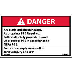 NMC DGA58AP Danger, Arc Flash And Shock Hazard Label, PS Vinyl, 3" x 5", 5/Pk
