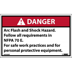 NMC DGA59AP Danger, Arc Flash And Shock Hazard Label, PS Vinyl, 3" x 5", 5/Pk