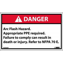 NMC DGA60AP Danger, Arc Flash And Shock Hazard Label, PS Vinyl, 3" x 5", 5/Pk